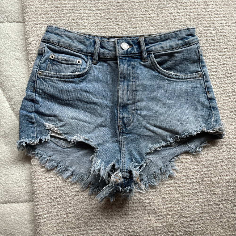 Zara high waisted blue denim shorts